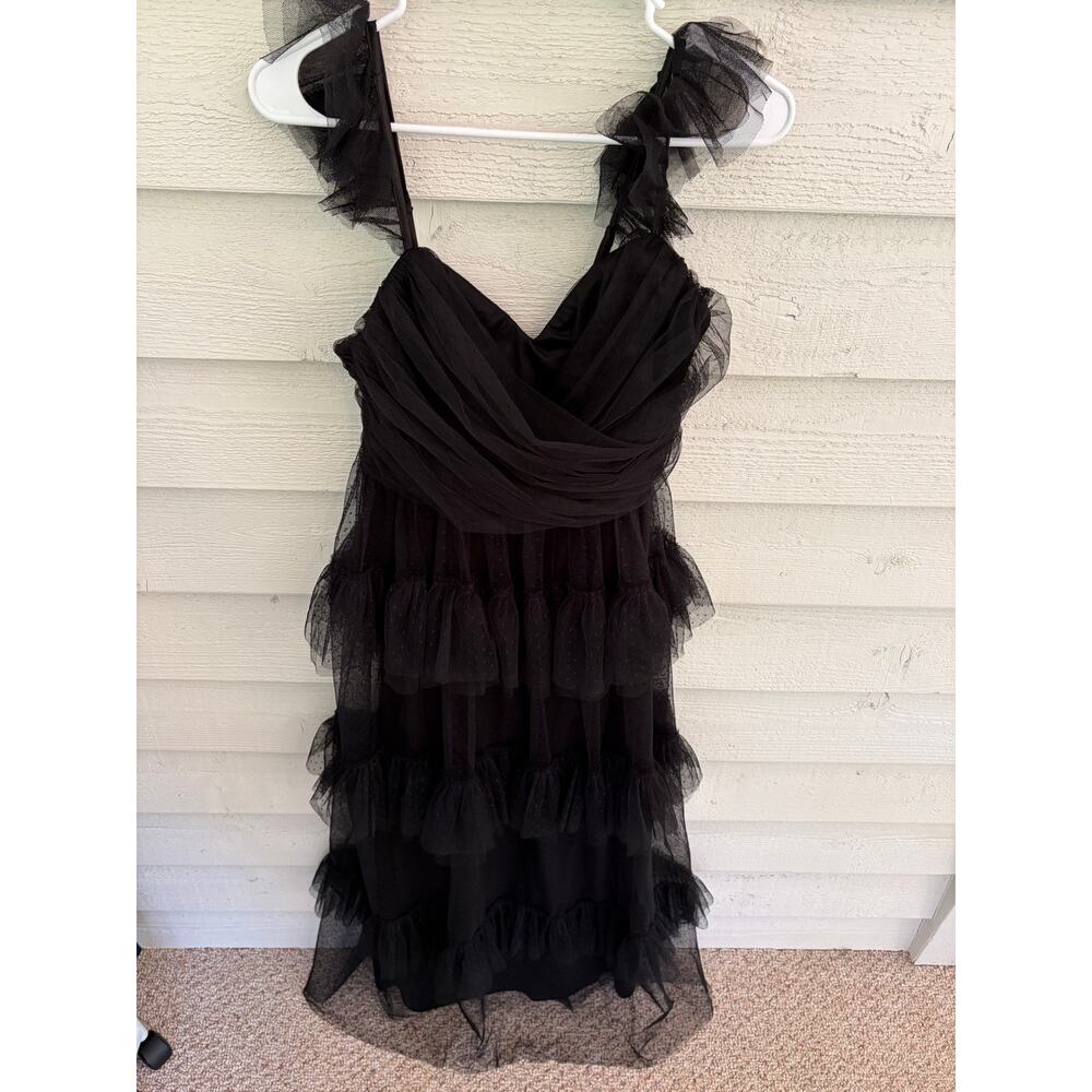 Lulus Black Tulle Ruffle Maxi Dress Fairy Goth Prom Party Medium - Picture 5 of 8